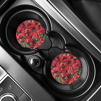Red Rose Flower Print Car Coasters