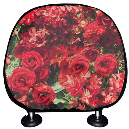 Red Rose Flower Print Car Headrest Covers