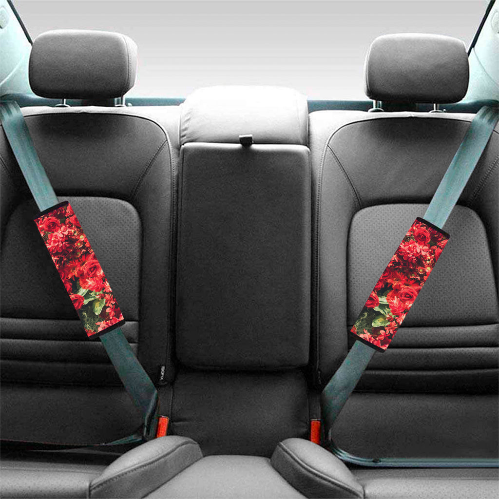 Red Rose Flower Print Car Seat Belt Covers