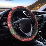 Red Rose Flower Print Car Steering Wheel Cover