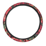 Red Rose Flower Print Car Steering Wheel Cover