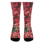 Red Rose Flower Print Crew Socks
