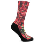 Red Rose Flower Print Crew Socks