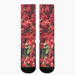 Red Rose Flower Print Crew Socks
