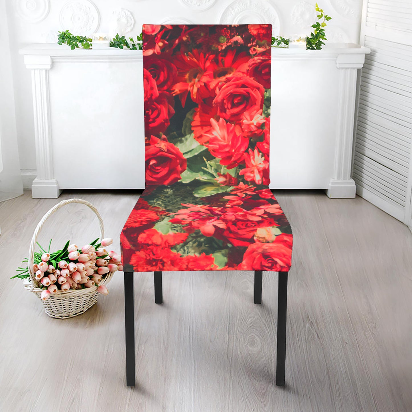 Red Rose Flower Print Dining Chair Slipcover