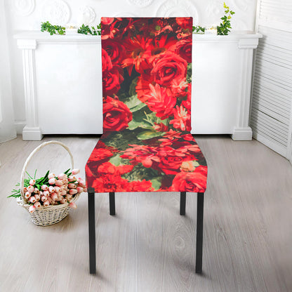 Red Rose Flower Print Dining Chair Slipcover