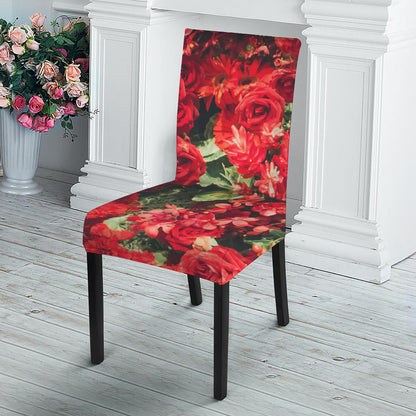 Red Rose Flower Print Dining Chair Slipcover