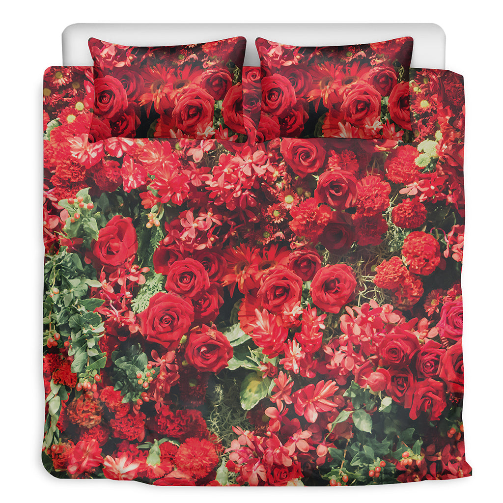 Red Rose Flower Print Duvet Cover Bedding Set