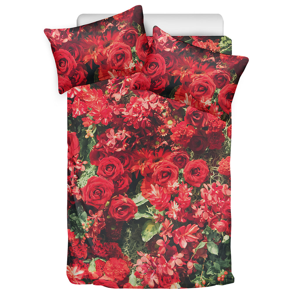 Red Rose Flower Print Duvet Cover Bedding Set