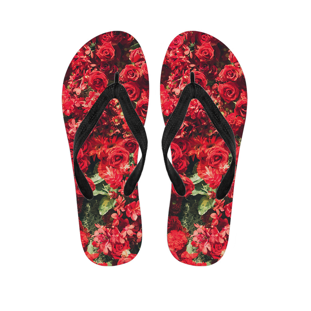 Red Rose Flower Print Flip Flops