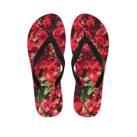 Red Rose Flower Print Flip Flops