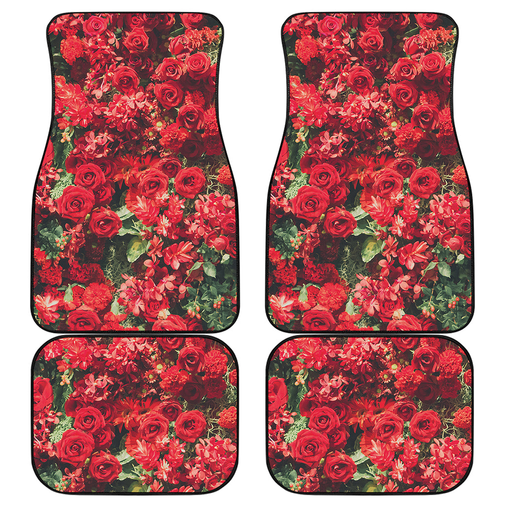 Red Rose Flower Print Front and Back Car Floor Mats