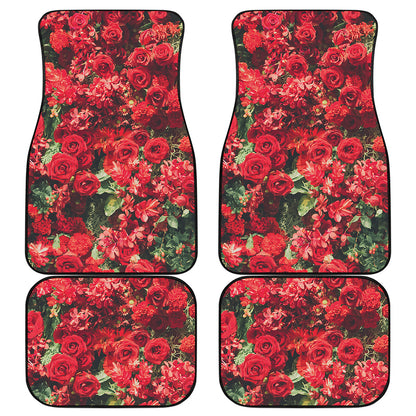 Red Rose Flower Print Front and Back Car Floor Mats