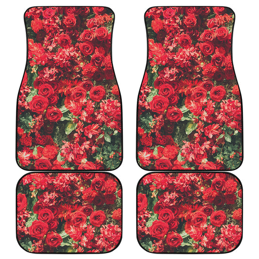 Red Rose Flower Print Front and Back Car Floor Mats