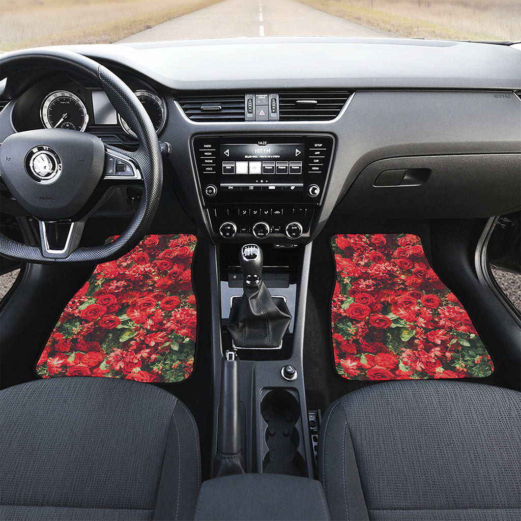 Red Rose Flower Print Front and Back Car Floor Mats