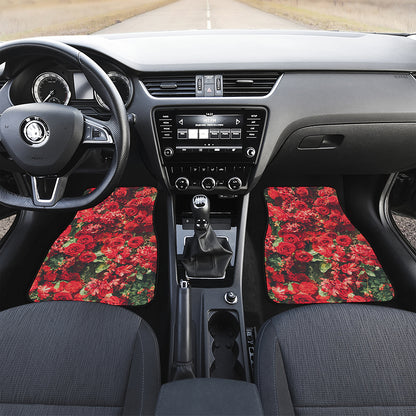 Red Rose Flower Print Front and Back Car Floor Mats