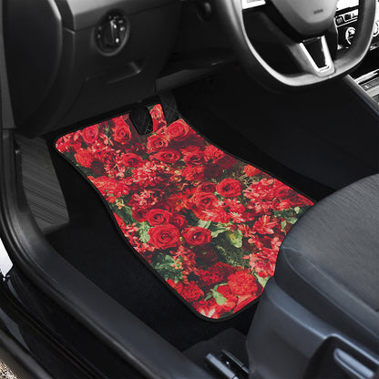 Red Rose Flower Print Front and Back Car Floor Mats