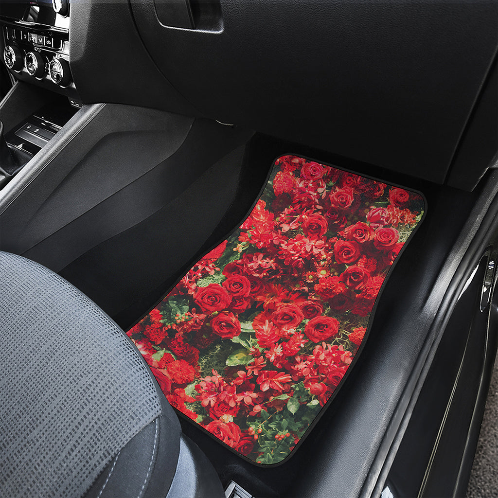 Red Rose Flower Print Front and Back Car Floor Mats
