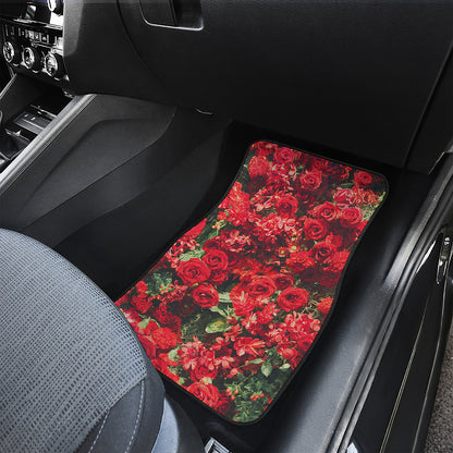 Red Rose Flower Print Front and Back Car Floor Mats