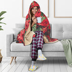Red Rose Flower Print Hooded Blanket