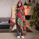 Red Rose Flower Print Hooded Blanket