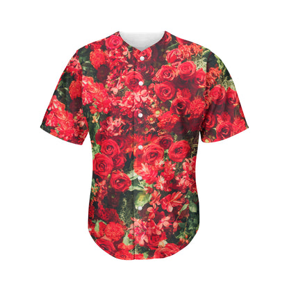 Red Rose Flower Print Men's Baseball Jersey