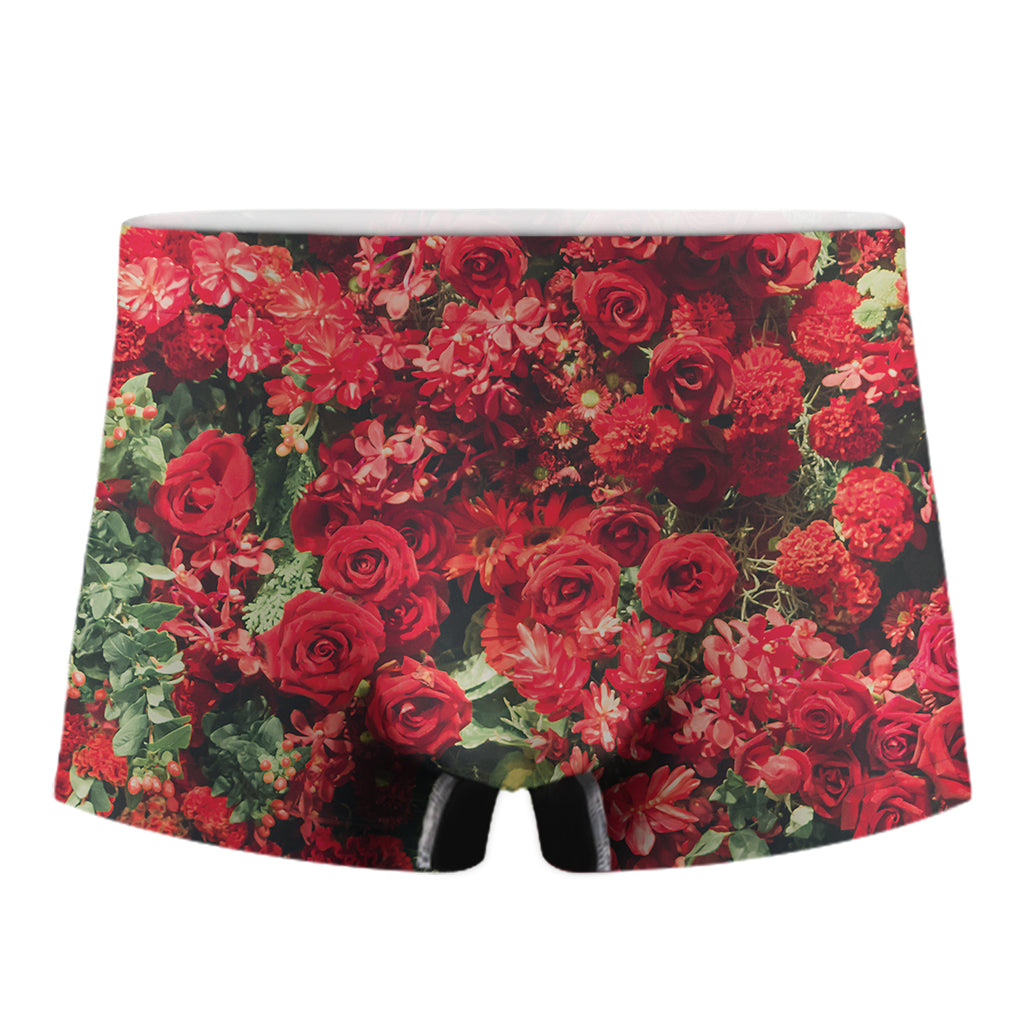 Red Rose Flower Print Men's Boxer Briefs