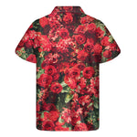 Red Rose Flower Print Men's Short Sleeve Shirt