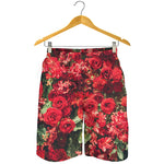 Red Rose Flower Print Men's Shorts