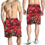 Red Rose Flower Print Men's Shorts