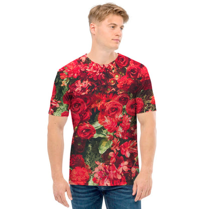Red Rose Flower Print Men's T-Shirt