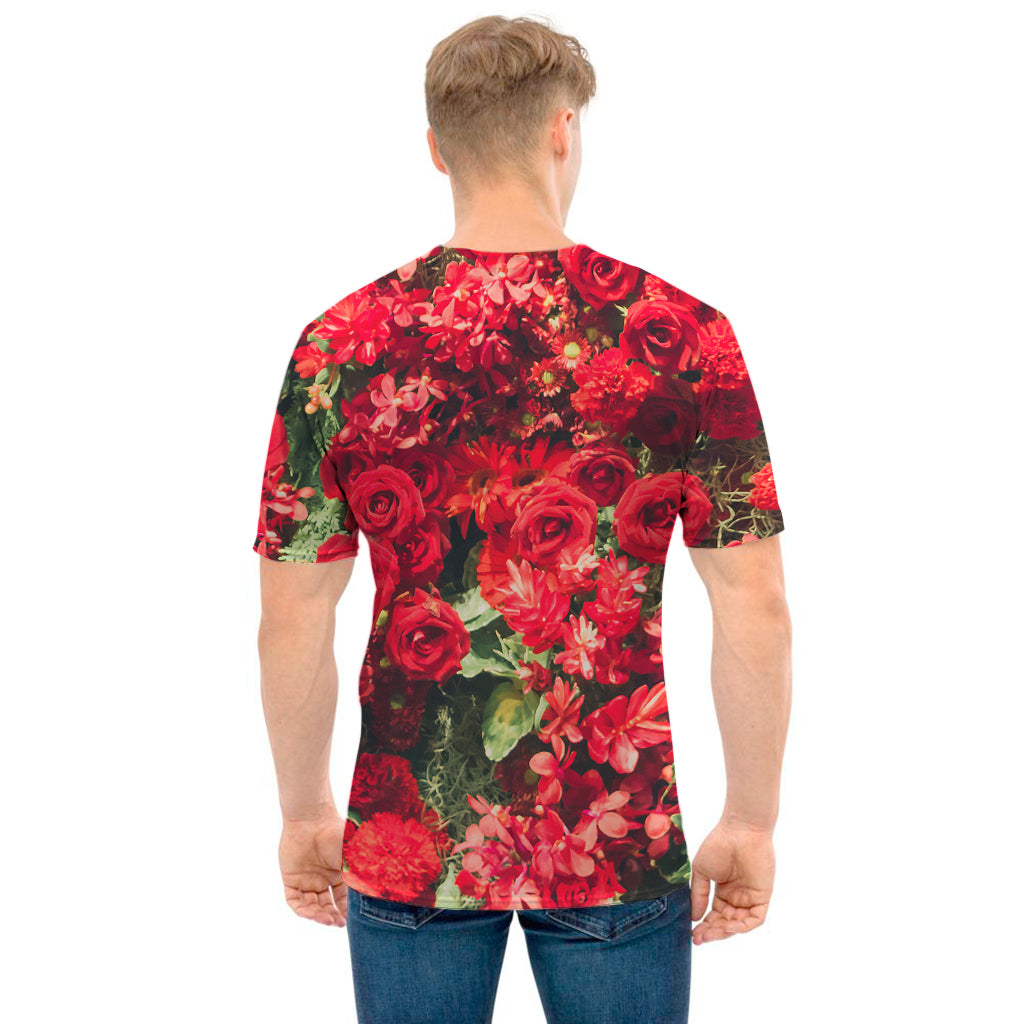 Red Rose Flower Print Men's T-Shirt