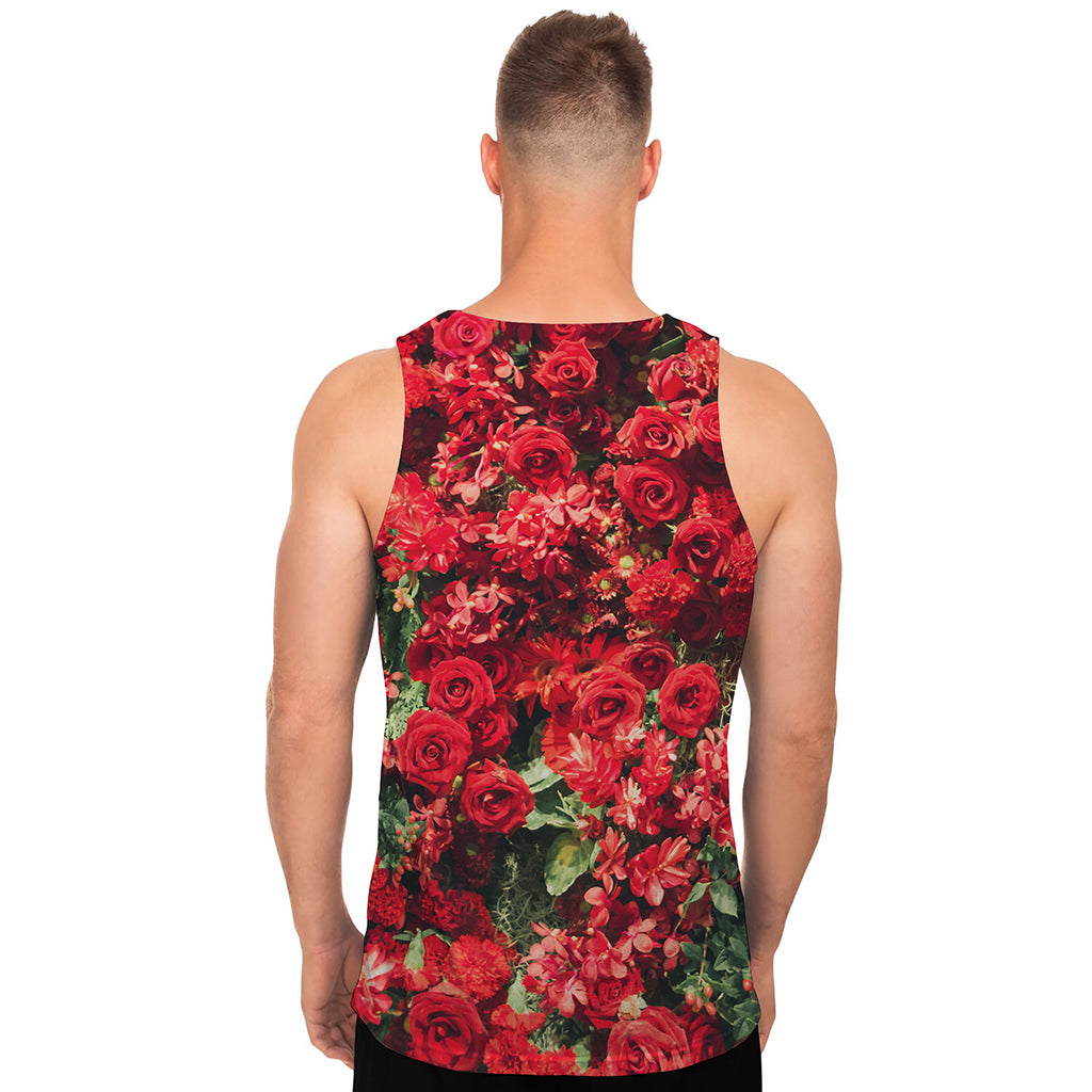 Red Rose Flower Print Men's Tank Top