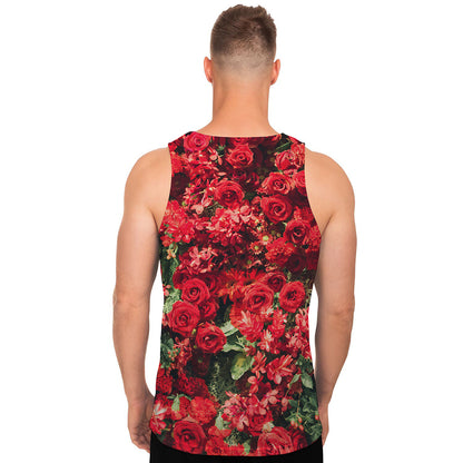 Red Rose Flower Print Men's Tank Top