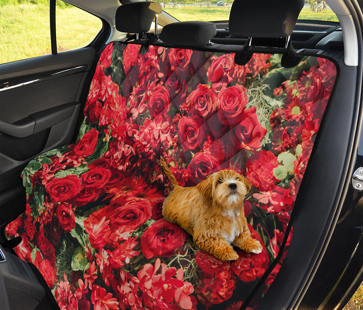 Red Rose Flower Print Pet Car Back Seat Cover