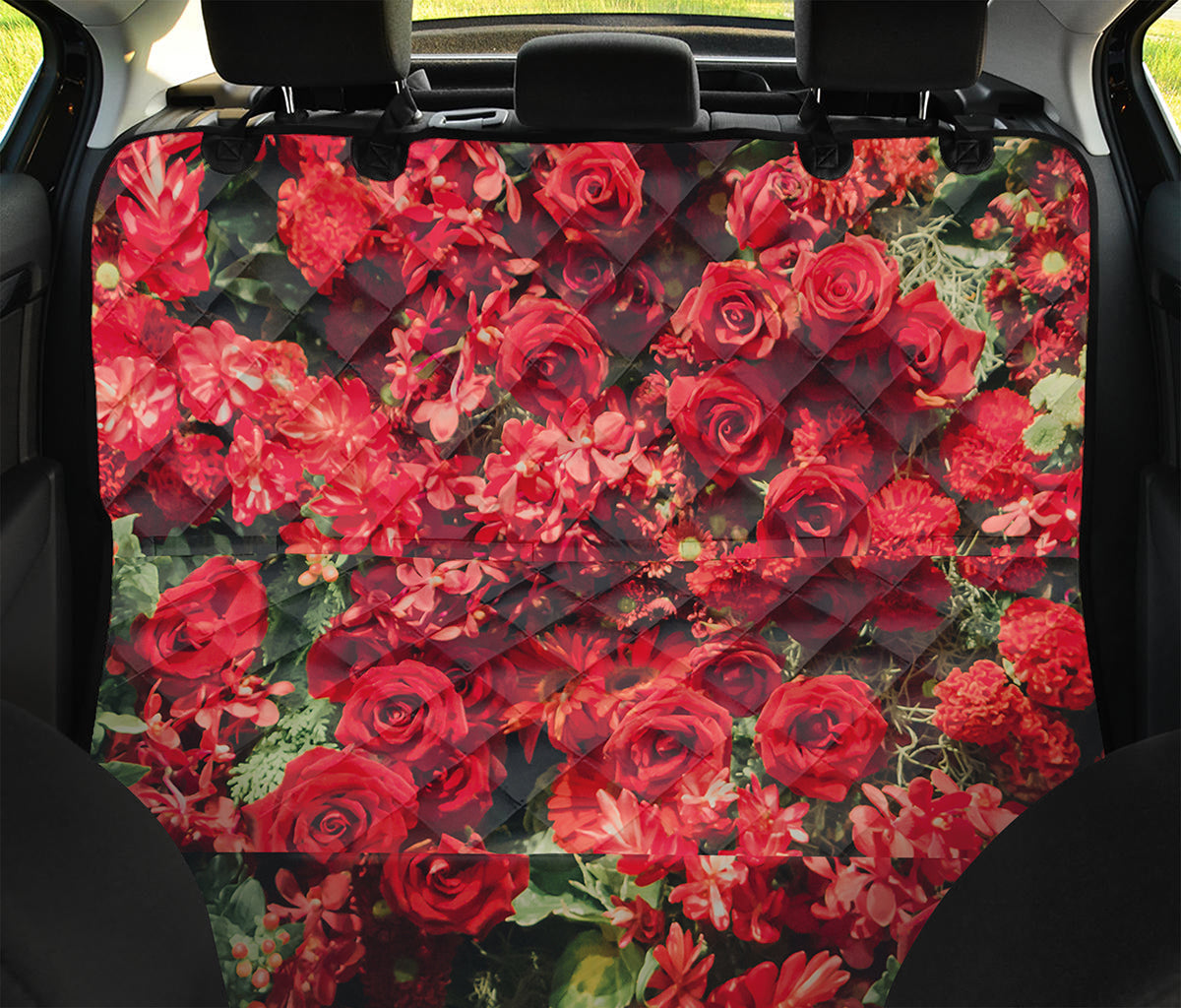 Red Rose Flower Print Pet Car Back Seat Cover