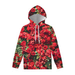 Red Rose Flower Print Pullover Hoodie