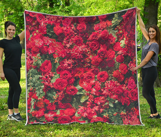 Red Rose Flower Print Quilt
