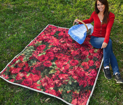 Red Rose Flower Print Quilt