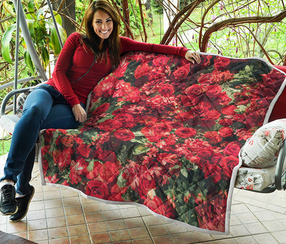 Red Rose Flower Print Quilt