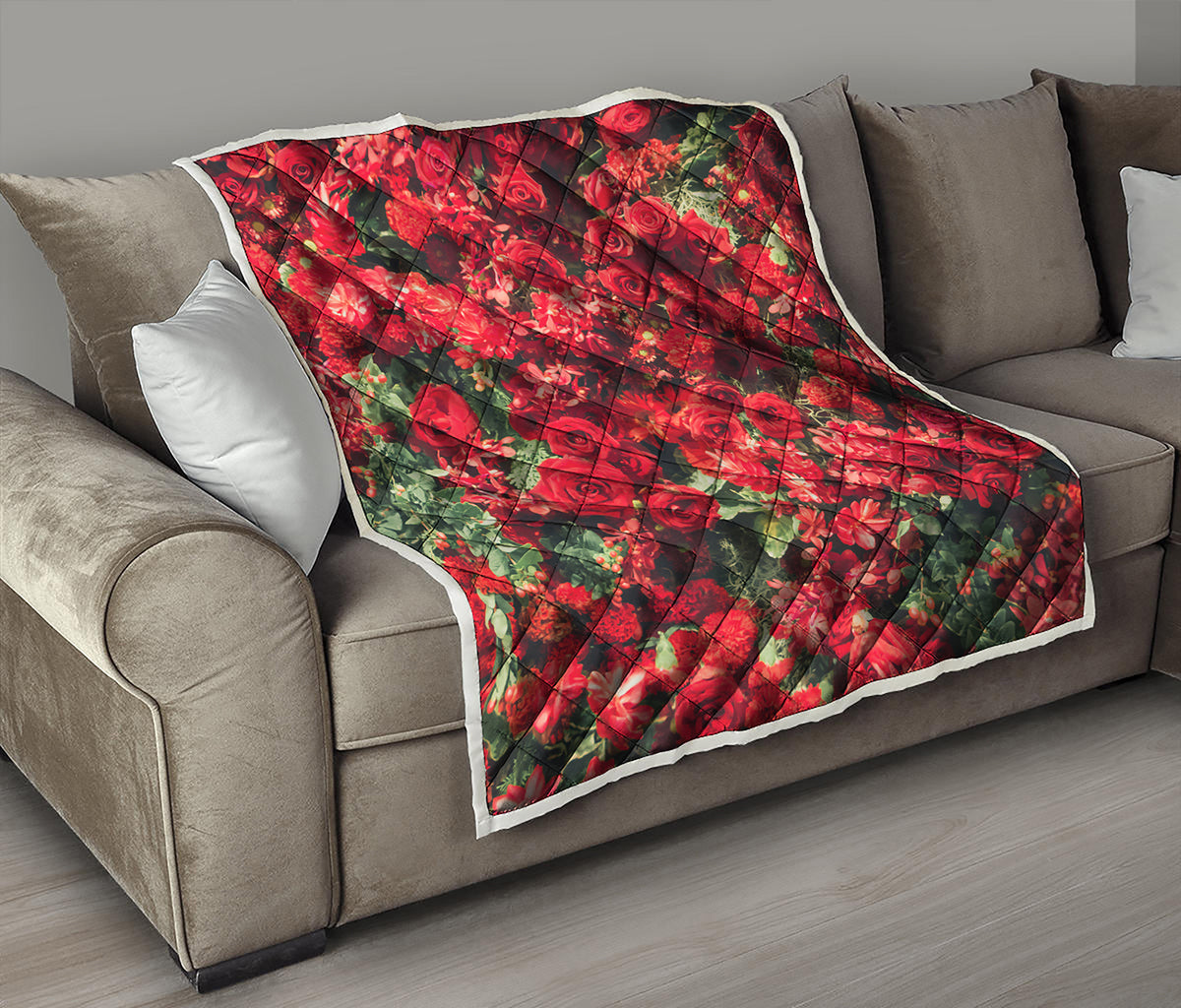 Red Rose Flower Print Quilt