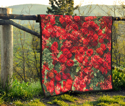 Red Rose Flower Print Quilt