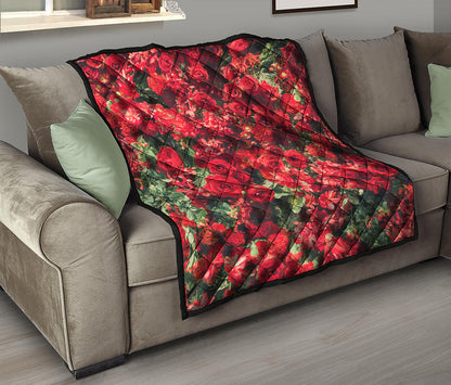 Red Rose Flower Print Quilt