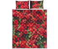 Red Rose Flower Print Quilt Bed Set