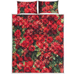 Red Rose Flower Print Quilt Bed Set