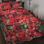 Red Rose Flower Print Quilt Bed Set