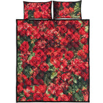 Red Rose Flower Print Quilt Bed Set
