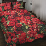 Red Rose Flower Print Quilt Bed Set