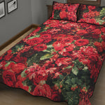 Red Rose Flower Print Quilt Bed Set