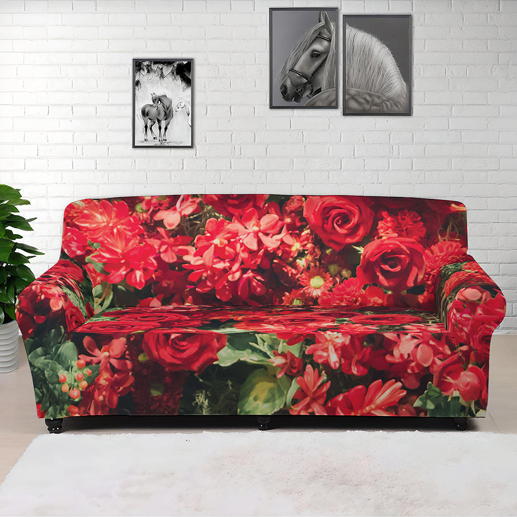 Red Rose Flower Print Sofa Cover